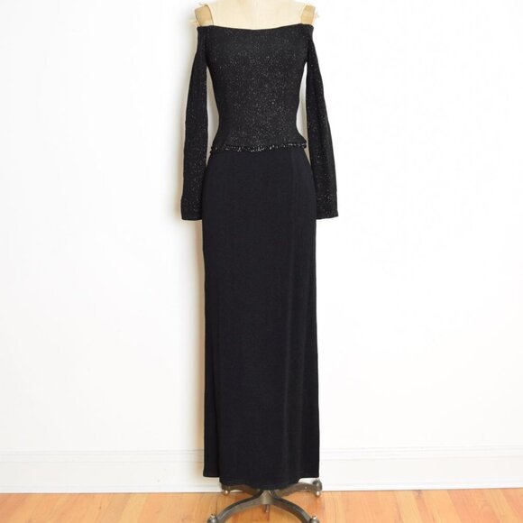 vintage 90s dress Scott McClintock black glitter sparkle whimsigoth prom maxi XS - Picture 1 of 8